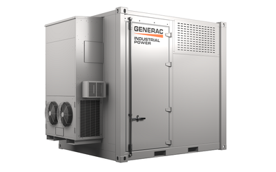 Large commercial generator in a weatherproof outdoor enclosure