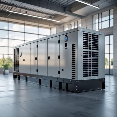 Large commercial generator set inside an industrial building
