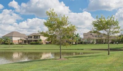 Tree-lined park path in Pearland, Texas